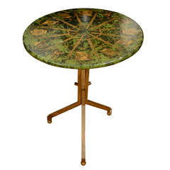 Small Fornasetti Green and Brass Side Table