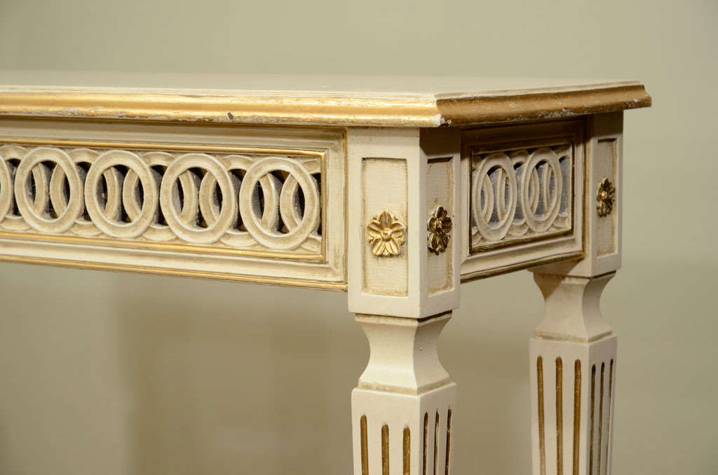 French Jansen Style White and Gilt Console Table