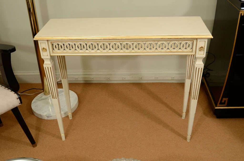 Wood Jansen Style White and Gilt Console Table