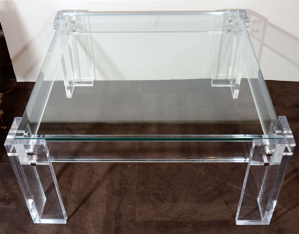 Bold 1970s Mid-Century Modernist Lucite and Glass Cocktail Table 1