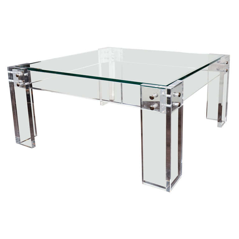 Bold 1970s Mid-Century Modernist Lucite and Glass Cocktail Table