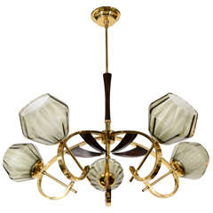 Sophisticated  Modernist Chandelier with Smoked Glass Globes