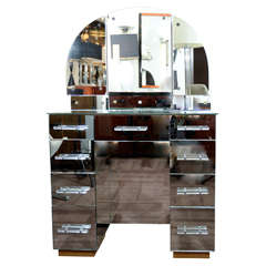 Stunning 1940s Hollywood Mirrored Vanity with Backlit Trifold