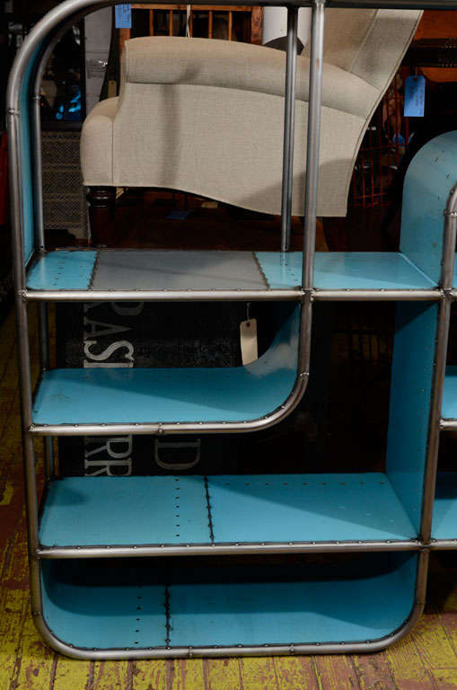 American Tubular Blue Steel Shelving Unit For Sale 4