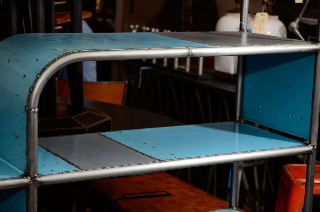 American Tubular Blue Steel Shelving Unit In Good Condition For Sale In New York, NY