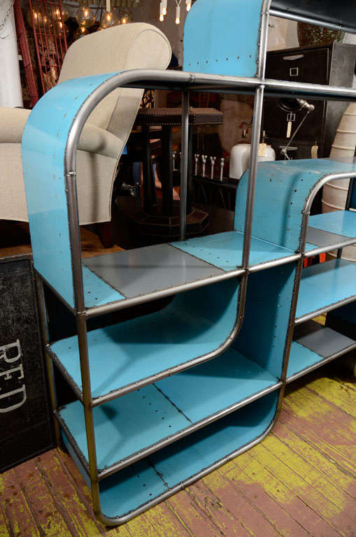American Tubular Blue Steel Shelving Unit For Sale 2