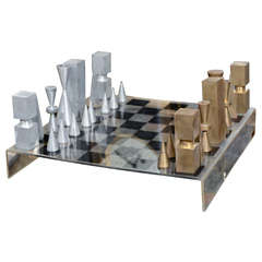 Modernist Bronze and Aluminum Chess Set