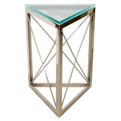 Vintage French 1970's Triangular Polished Steel Drinks Table