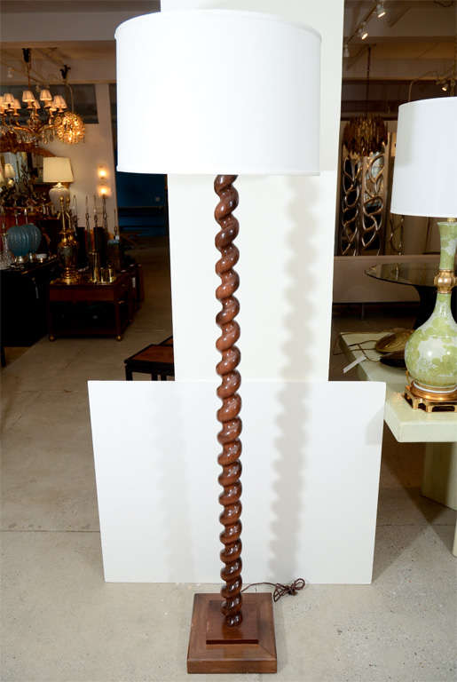 Exceptional custom designed Walnut floor lamp by Frances Elkins with 4 light sources. Currently a pair is available.