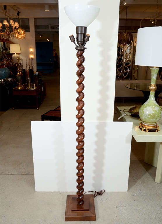 Mid-20th Century Frances Elkins Barley Twist Walnut Floor Lamp, Pair available