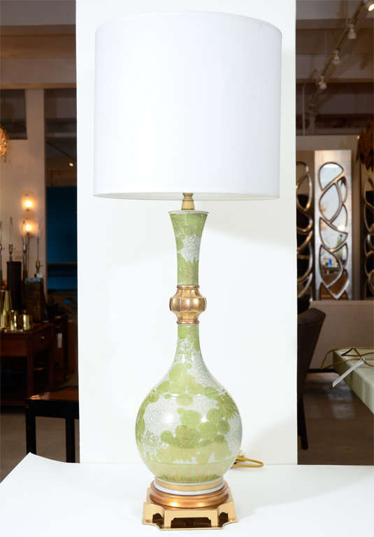 Marbro Green and White Chrysanthemum Porcelain Lamps