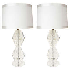 Retro Pair of Stacked Lucite Lamps by Marlee