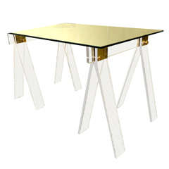 Desk - Lucite Saw Horses with Brass Detail