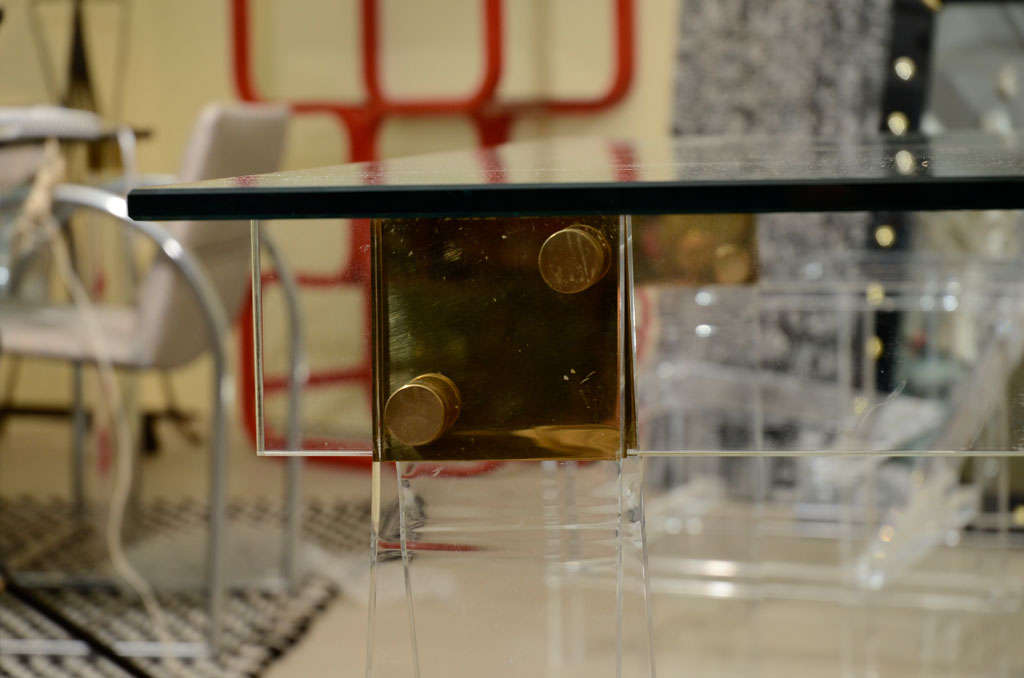 Desk - Lucite Saw Horses with Brass Detail 2