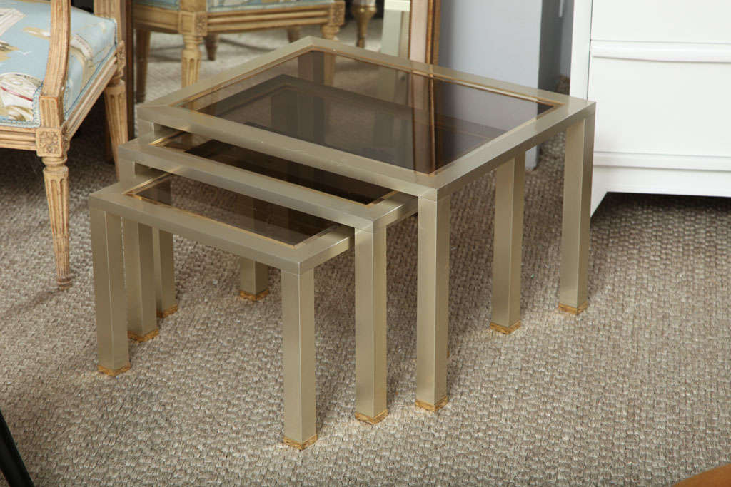 Set of Chrome and Brass Nesting Tables For Sale at 1stDibs