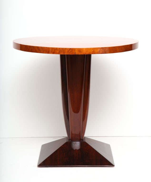 Mahogany Art Deco side table by DIM with a burled elm top