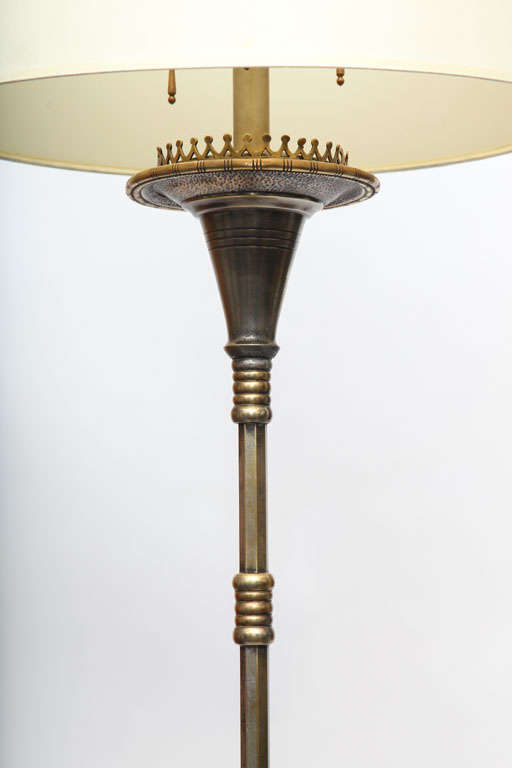 American A 1920's Oscar B Bach Art Deco Silver and Brass Floor Lamp