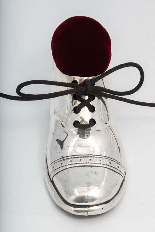 20th Century Large Sterling Silver Shoe-Form Pin Cushion