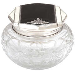 Art Deco Sterling Silver, Enamel, and Crystal Vanity Jar