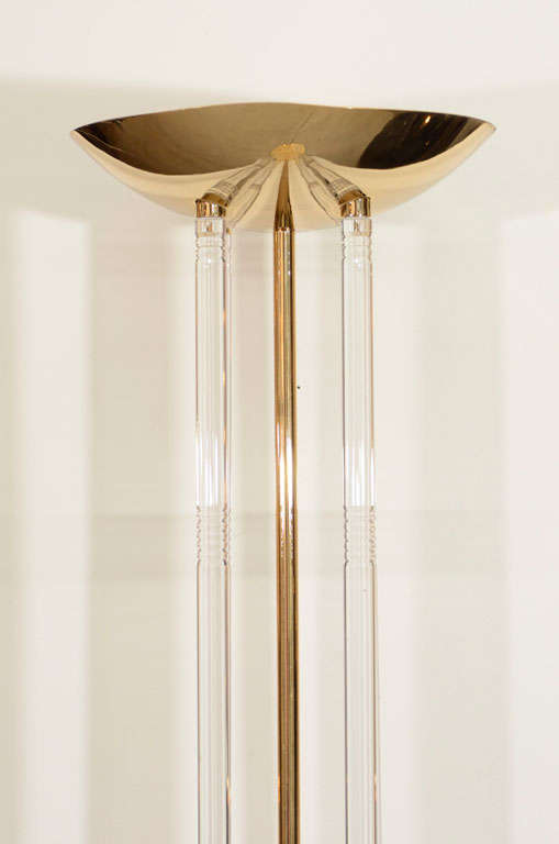 Mid-Century Modern Lucite Rod And Brass Floor Lamp, style of Charles Hollis Jones