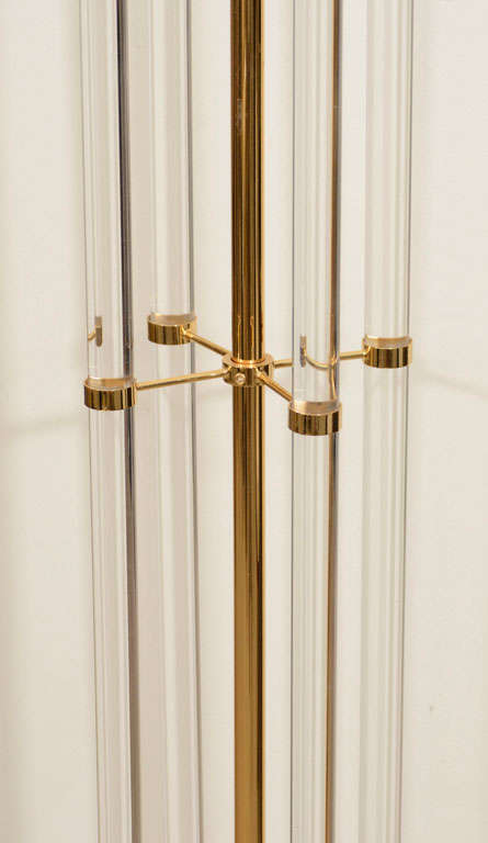 American Lucite Rod And Brass Floor Lamp, style of Charles Hollis Jones