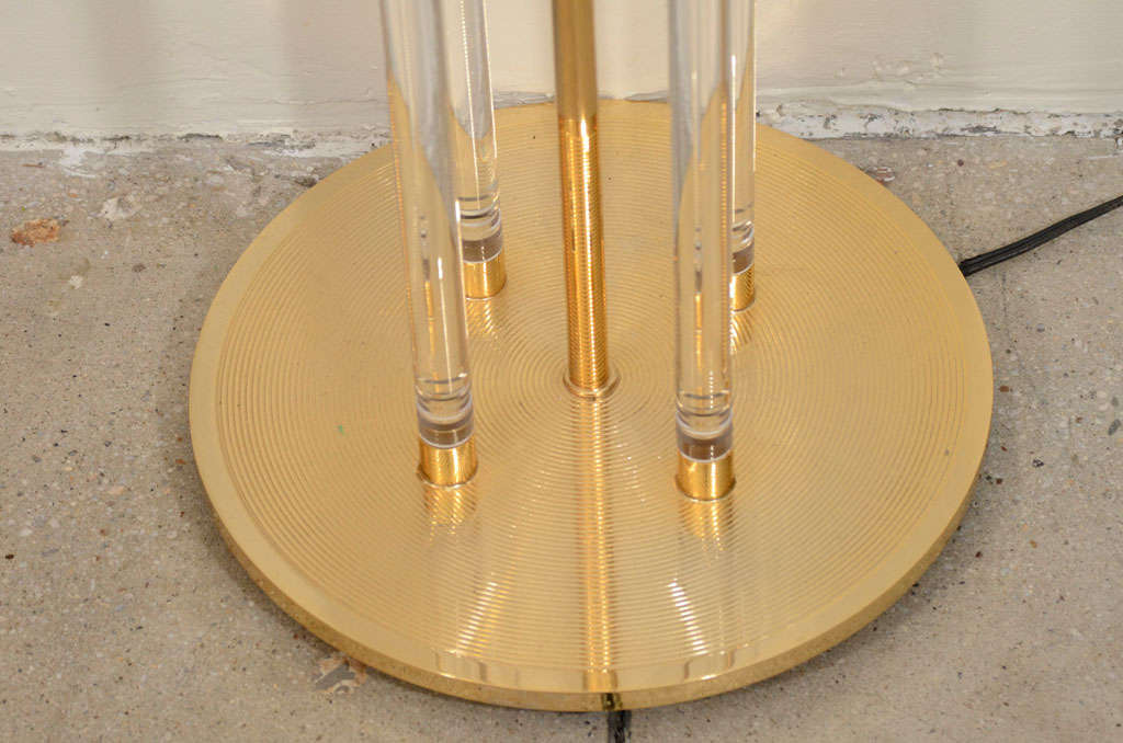 Lucite Rod And Brass Floor Lamp, style of Charles Hollis Jones In Excellent Condition In New York, NY