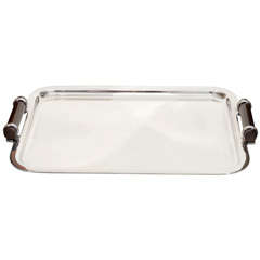 Art Deco Influenced Tray with Rosewood Handles by Puiforcat