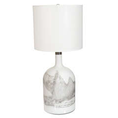 Vintage Large Bottle Form White & Gray Glass Lamp by Michael Bang