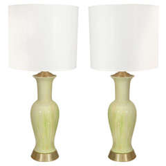 Pair Of Celery Green Murano Glass Lamps