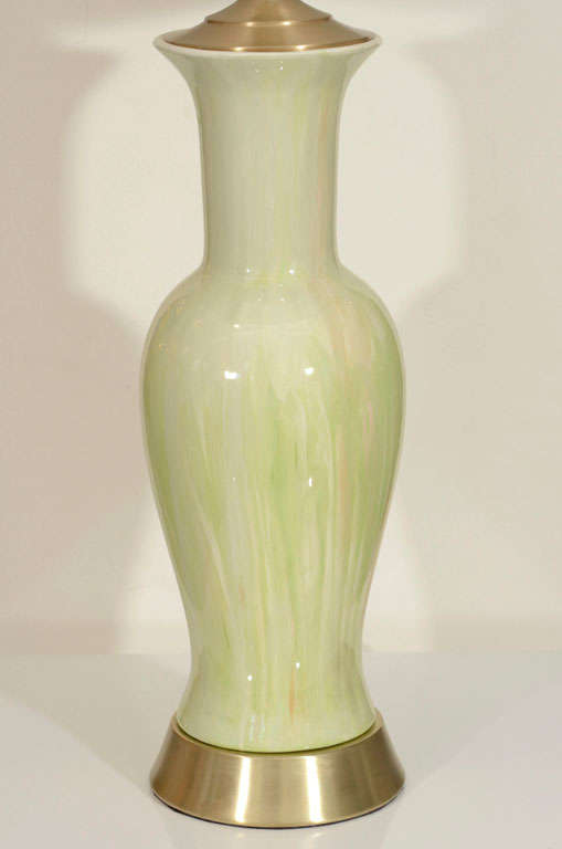 Italian Pair Of Celery Green Murano Glass Lamps