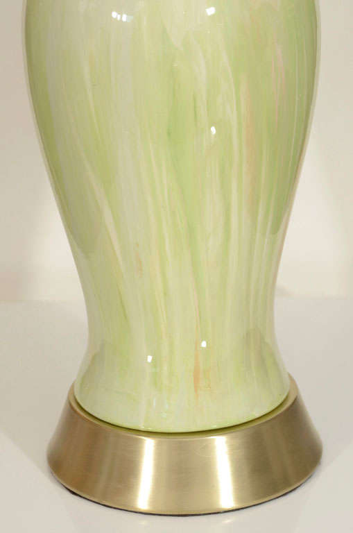 20th Century Pair Of Celery Green Murano Glass Lamps