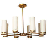 Italian Brass Chandelier w/ White Frosted Cylindrical Glass