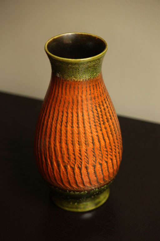Green and Orange Textured Ceramic Vase