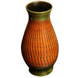 Green and Orange Textured Ceramic Vase