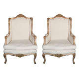 Vintage Pair of French Louis XV Style Winged Bergere Chairs
