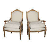 Pair of Louis XVI style Gilded Armchairs