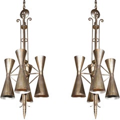 Pair of Art Deco Style Metal Fixtures One Chrome One Brass