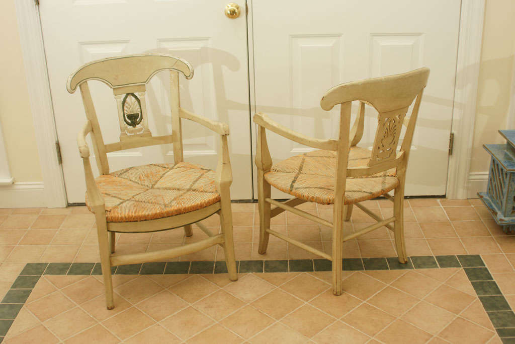 Pair of Mid 19hC.  Painted French Provincial Louis XV Style Chairs In Excellent Condition For Sale In East Hampton, NY