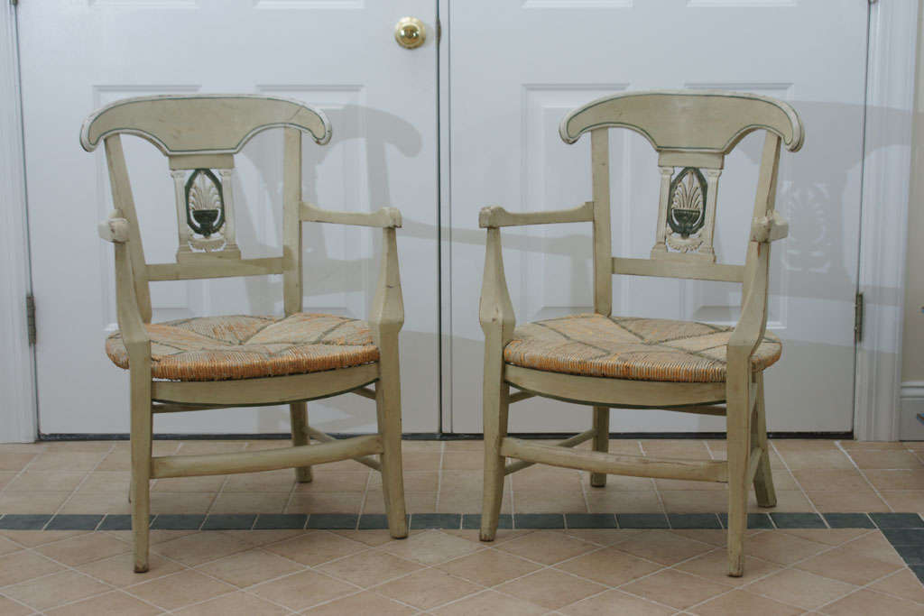 Hardwood Pair of Mid 19hC.  Painted French Provincial Louis XV Style Chairs For Sale
