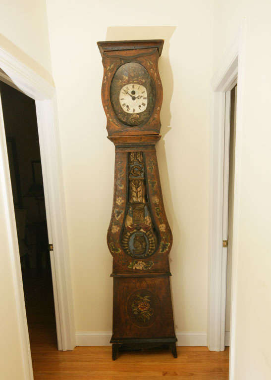 Mid 19thC. French Provincial Louis XV Style Morbier Case Clock For Sale