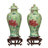 Pair of Chinese Export Green Ground Vases