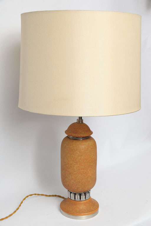 Glazed French Art Deco Ceramic Table Lamp For Sale