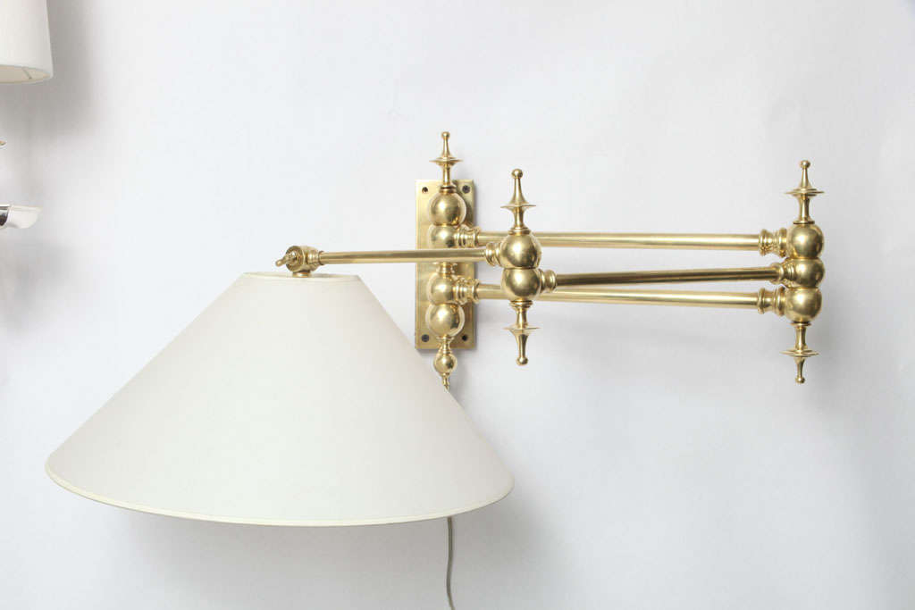 Brass  Wall Sconce Articulated arms and shade adjust 1940's For Sale