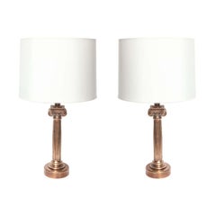 Antique Table Lamps Pair Classical Modern patinated bronze Columns