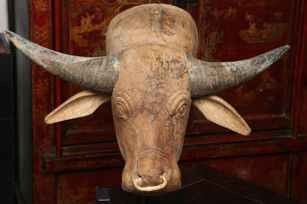 Wooden Water Buffalo Head Sculpture at 1stDibs