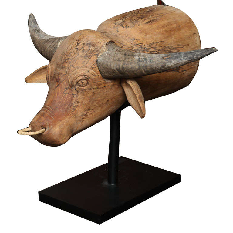 Wooden Water Buffalo Head Sculpture at 1stDibs