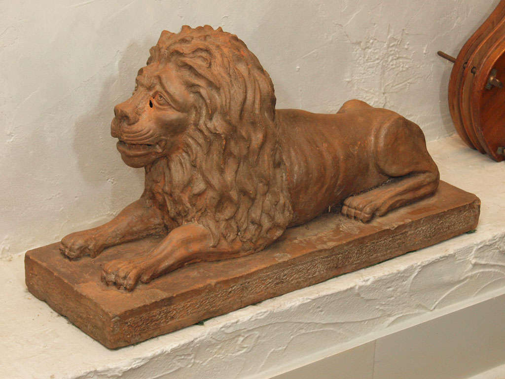 Terracotta figure of a recumbent lion, 19th century, France.
