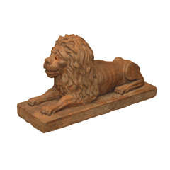 Terracotta figure of a recumbent lion, 19th century, France.