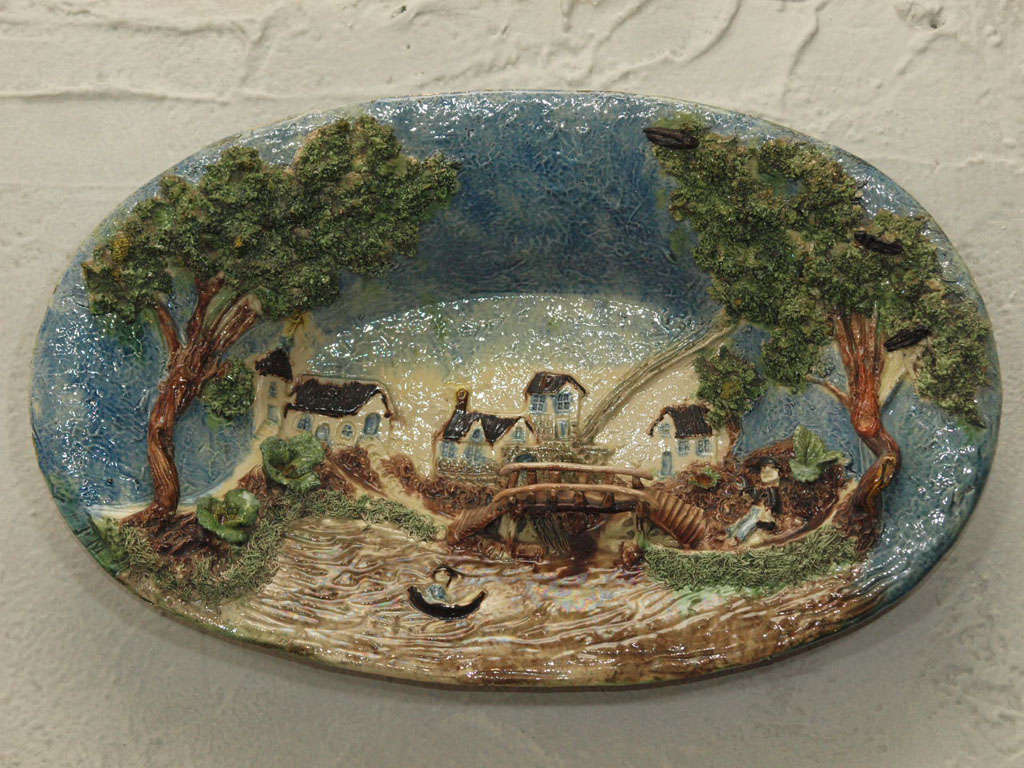 French platter with village scene by Francois Maurice, 19th c.