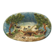 French platter with village scene by Francois Maurice, 19th c.